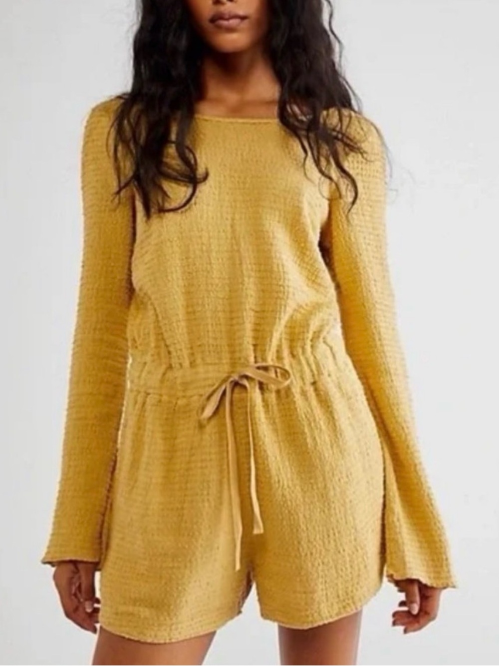 Free People Mustard Yellow Long Sleeve Romper